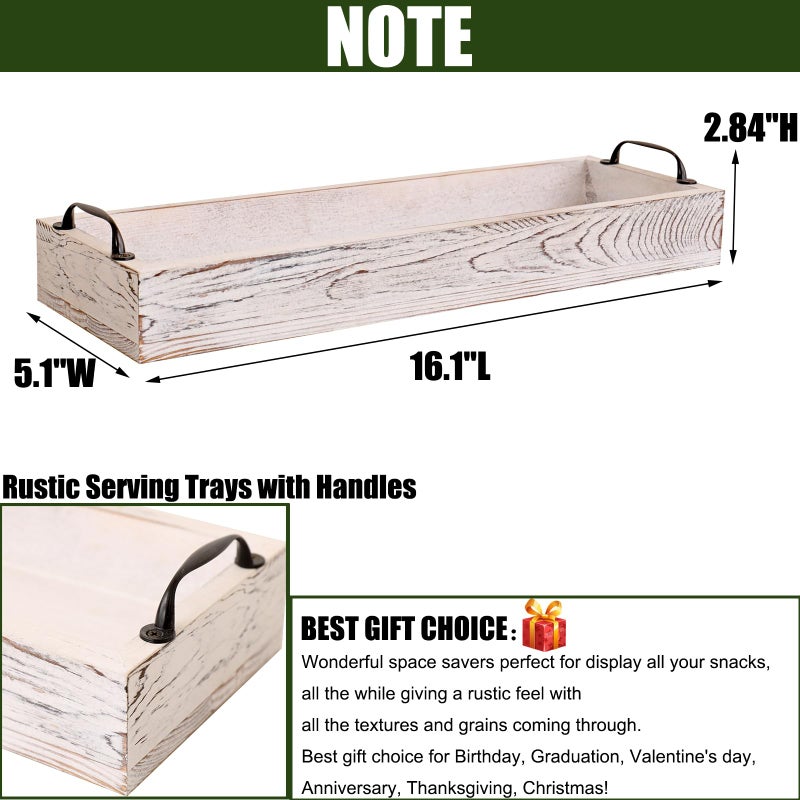 SWT8CAI Rustic Wooden Serving Trays Rectangular with Handle,Ottoman Tray for Living Room 16 Inch Long for Serving Wine(whitewashed) - Image 4