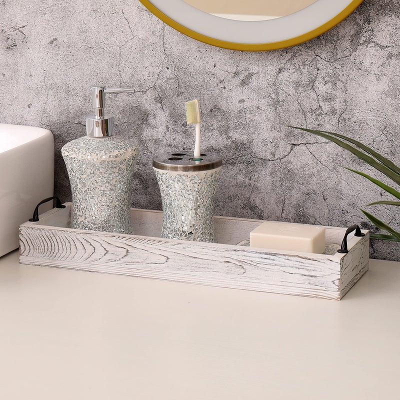 SWT8CAI Rustic Wooden Serving Trays Rectangular with Handle,Ottoman Tray for Living Room 16 Inch Long for Serving Wine(whitewashed) - Image 5