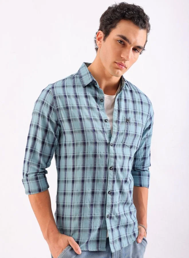 The Indian Garage Co Men Regular Fit Checkered Full Sleeves Cutaway Collar Casual Shirt