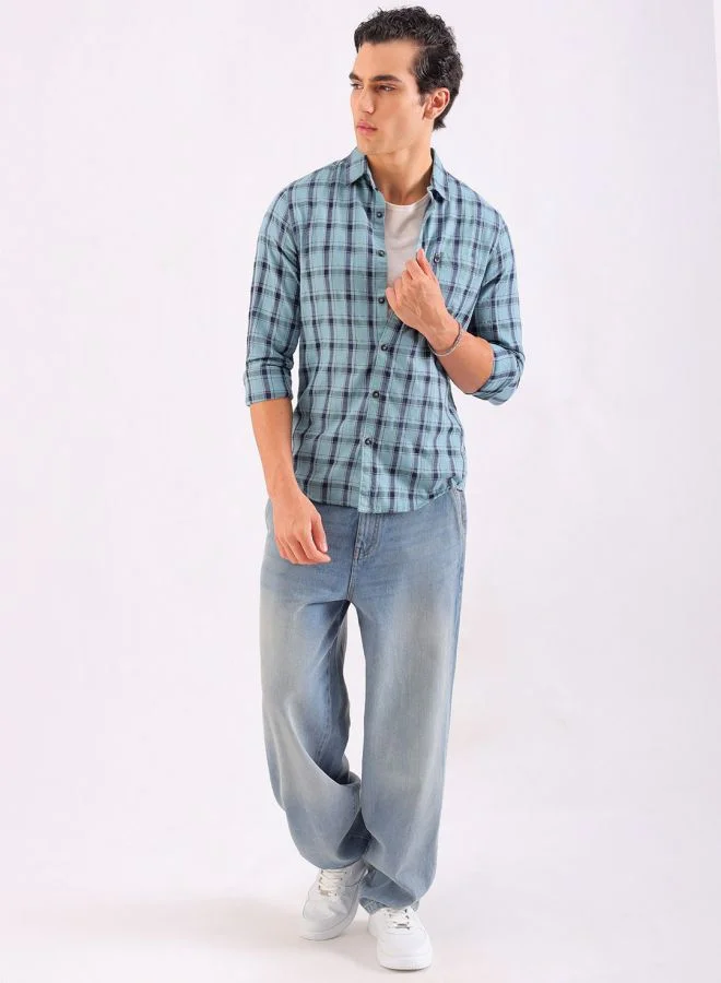 The Indian Garage Co Men Regular Fit Checkered Full Sleeves Cutaway Collar Casual Shirt