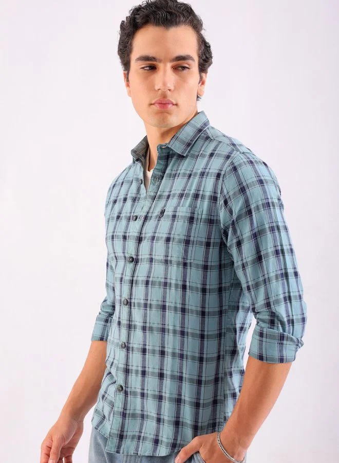 The Indian Garage Co Men Regular Fit Checkered Full Sleeves Cutaway Collar Casual Shirt
