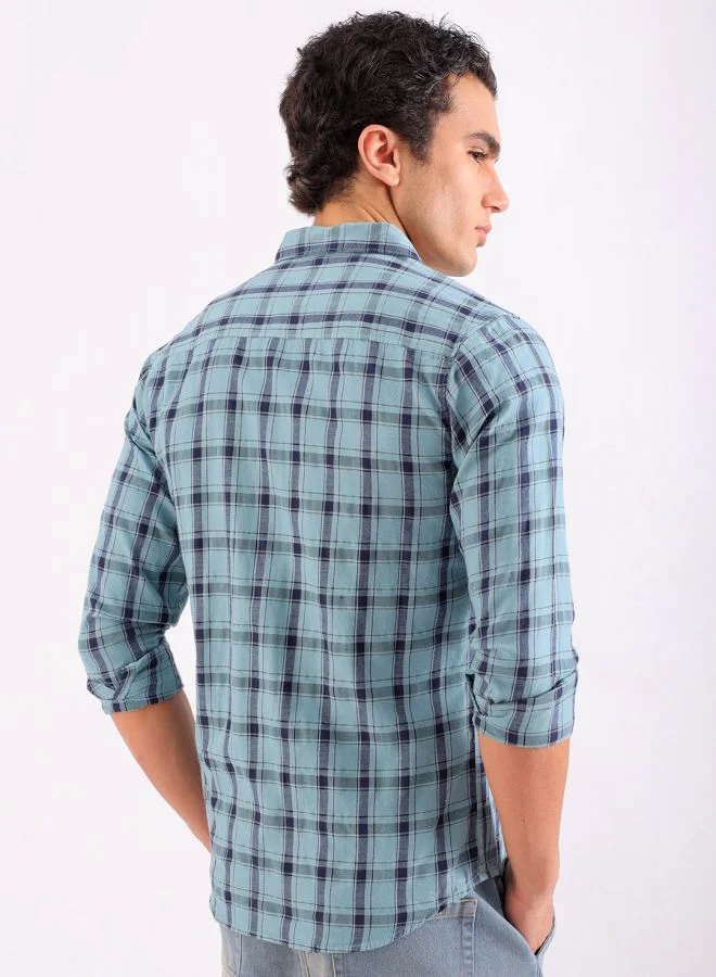 The Indian Garage Co Men Regular Fit Checkered Full Sleeves Cutaway Collar Casual Shirt