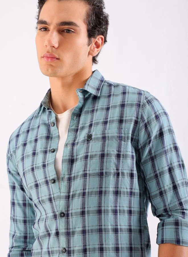 The Indian Garage Co Men Regular Fit Checkered Full Sleeves Cutaway Collar Casual Shirt