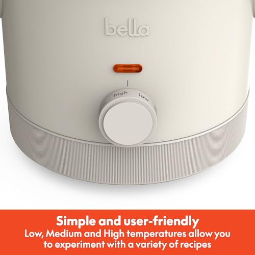 Bella بيلا 1.5 كوارت طباخ بطيء مع 3 إعدادات حرارة يدوية التحكم، طلاء سيراميك غير لاصق، وعاء حجر مقاوم للغسل في غسالة الصحون مع غطاء زجاجي مقسى، لف سلك بدون تشابك ومقابض بلمسة باردة، حليب الشوفان - Image 2