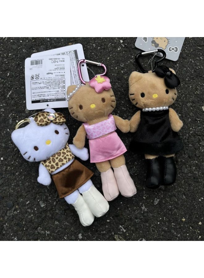 Spice Girl Leopard Print Black Leather Hellokitty Long Leg Pendant Kt Cat Waste Earth Style Backpack Keychain Hanging Ornaments-Specifications:Long-legged White Leather Kt-star Button - Image 3