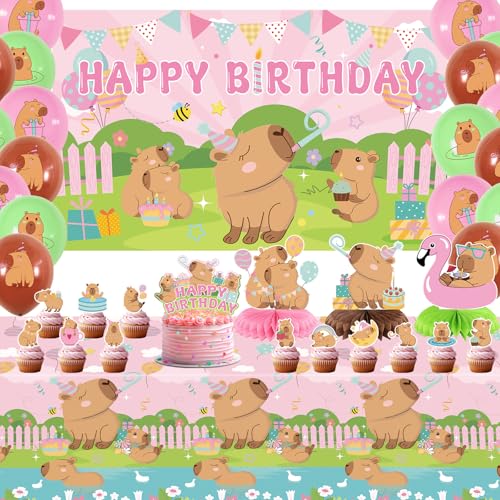 KEFAN Capybara Birthday Party Decorations Capybara Party Supplies including Backdrop Cake Toppers Table Centerpieces Balloons for Capybara Birthday Party B - Image 1