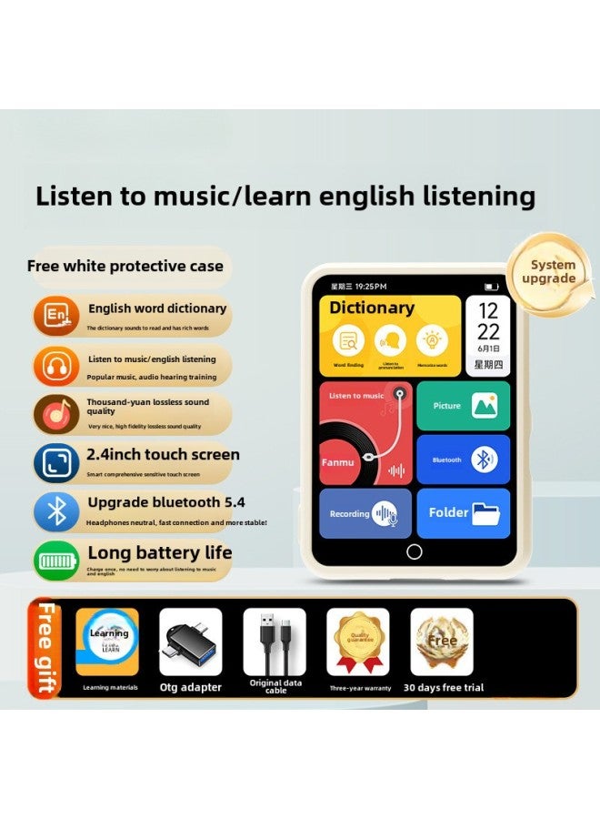 Mp3 Walkman Student Version Mp4 Senior High School Students English Listening Music Player Bluetooth Listening Songs-Body Color:[free - White Protective Case] 2.4 Hd Screen - Primary And Secondary School#Learning Edition-Memory Capacity:96gb (body 32g Memory + 64g Card) [★86% Recommended By Teachers] - Official Standard Configuration: Host + Otg + Free Protective Case + Charging Number  - Image 1