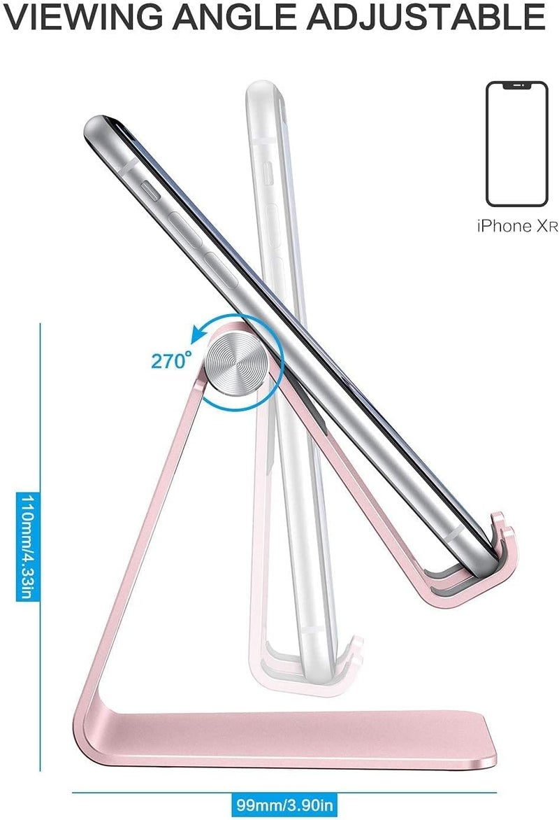 Omoton Adjustable Cell Phone Stand, C2 Aluminum Desktop Phone Holder Dock Compatible with iPhone 15 14 13 Xs XR 8 Plus 7 6, Samsung Galaxy, Google Pixel, Android Phones, Rose Gold - Image 3