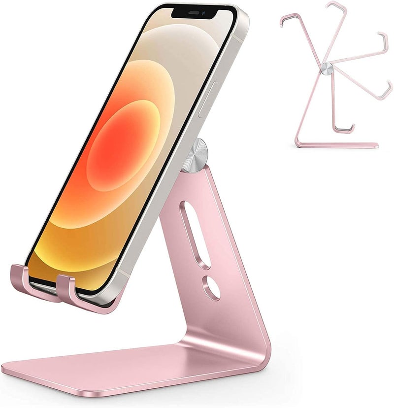 Omoton Adjustable Cell Phone Stand, C2 Aluminum Desktop Phone Holder Dock Compatible with iPhone 15 14 13 Xs XR 8 Plus 7 6, Samsung Galaxy, Google Pixel, Android Phones, Rose Gold - Image 1