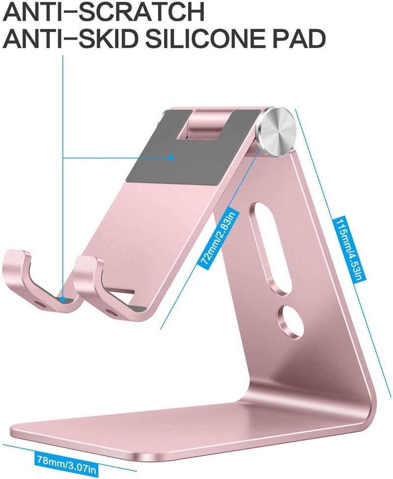 Omoton Adjustable Cell Phone Stand, C2 Aluminum Desktop Phone Holder Dock Compatible with iPhone 15 14 13 Xs XR 8 Plus 7 6, Samsung Galaxy, Google Pixel, Android Phones, Rose Gold - Image 4