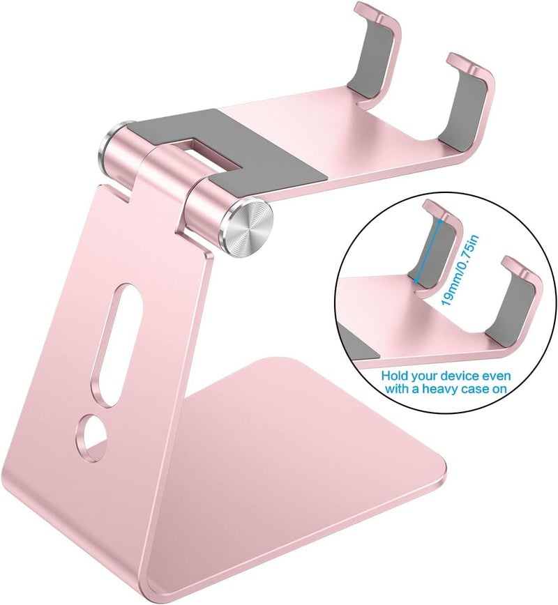 Omoton Adjustable Cell Phone Stand, C2 Aluminum Desktop Phone Holder Dock Compatible with iPhone 15 14 13 Xs XR 8 Plus 7 6, Samsung Galaxy, Google Pixel, Android Phones, Rose Gold - Image 2