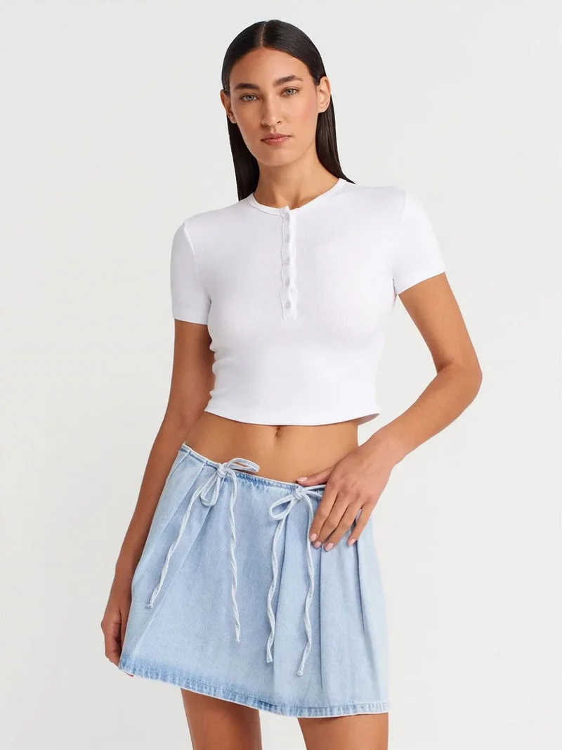 ديلفين Dilvin Slim Fit Crop Blouse With Buttons