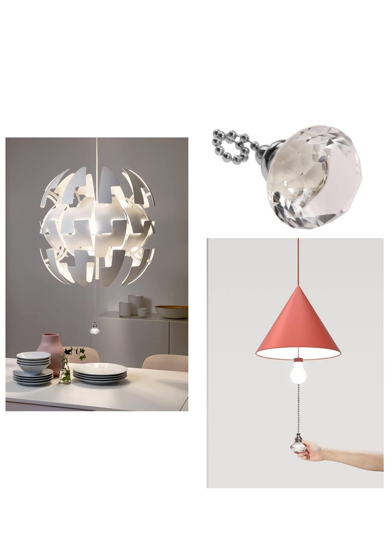 2pcs Ceiling Fan Pull Chains, Light Pull Chain Pull Cord Handle Chain Extension Beaded 30cm Crystal Diamond Pull Chain, for Bathroom Toilet Light, Ceiling Light Fan - Image 3