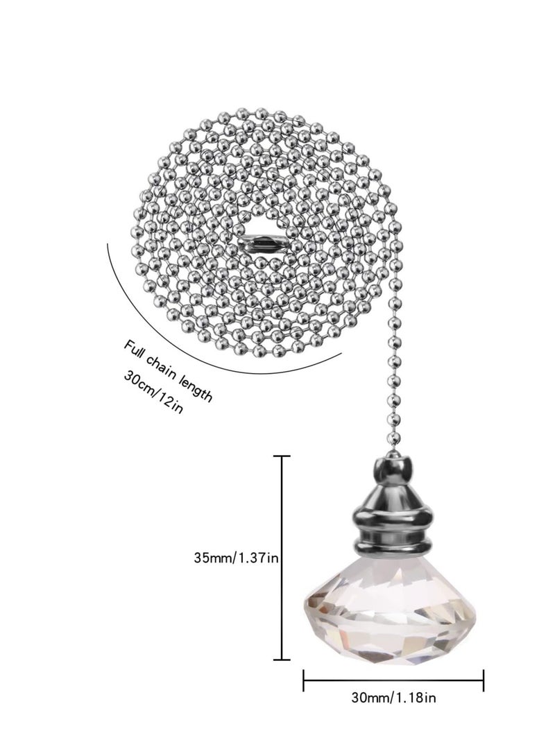 2pcs Ceiling Fan Pull Chains, Light Pull Chain Pull Cord Handle Chain Extension Beaded 30cm Crystal Diamond Pull Chain, for Bathroom Toilet Light, Ceiling Light Fan - Image 5