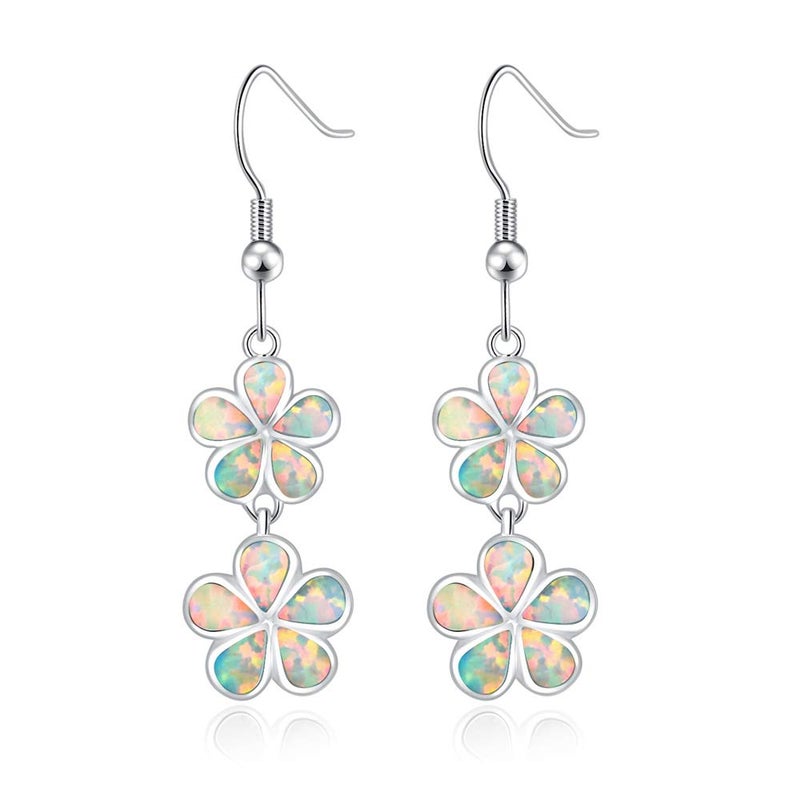 CiNily Flower Dangle Drop Earrings White Opal Earrings for Women White Gold Plated Ladies Opal Jewelry Gift - Image 1