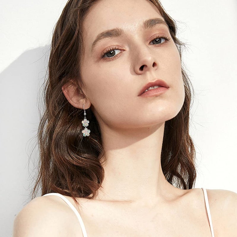 CiNily Flower Dangle Drop Earrings White Opal Earrings for Women White Gold Plated Ladies Opal Jewelry Gift - Image 2