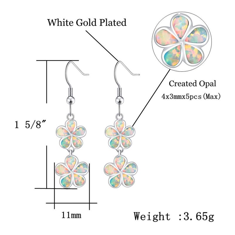 CiNily Flower Dangle Drop Earrings White Opal Earrings for Women White Gold Plated Ladies Opal Jewelry Gift - Image 3
