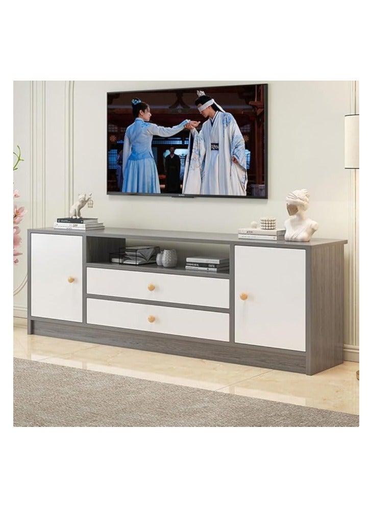 TV Cabinet, 55 Inch TV Stand with Drawers Doors and Open Shelf, Modern Design Storage Cabinet Television Table, Wooden TV Console Wall Unit Storage Funiture for Living Room Bedroom Office ( 140cm Grey 4Doors)  - Image 1