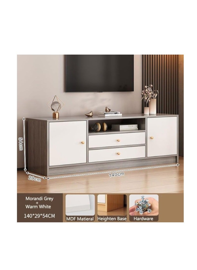 TV Cabinet, 55 Inch TV Stand with Drawers Doors and Open Shelf, Modern Design Storage Cabinet Television Table, Wooden TV Console Wall Unit Storage Funiture for Living Room Bedroom Office ( 140cm Grey 4Doors)  - Image 2