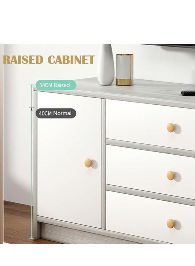 TV Cabinet, 55 Inch TV Stand with Drawers Doors and Open Shelf, Modern Design Storage Cabinet Television Table, Wooden TV Console Wall Unit Storage Funiture for Living Room Bedroom Office ( 140cm Grey 4Doors)  - Image 4