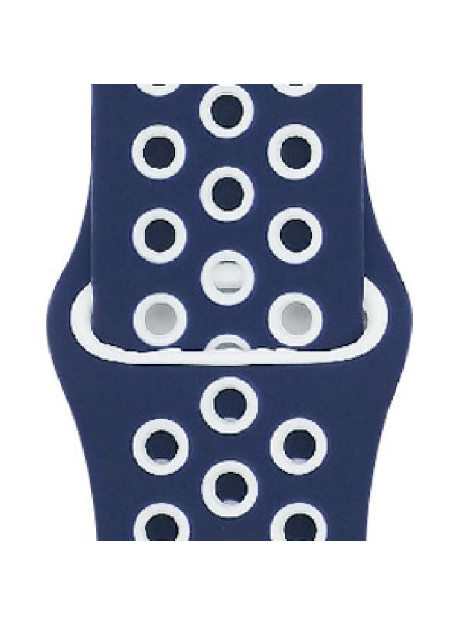 Generic - Suitable For Apple Two-color Silicone Nike Strap Nike Hole Apple Iwatch Breathable Sports Watch Strap-Color:13 Midnight Blue + White-Specifications:42/44/45/49mm-L - Image 1