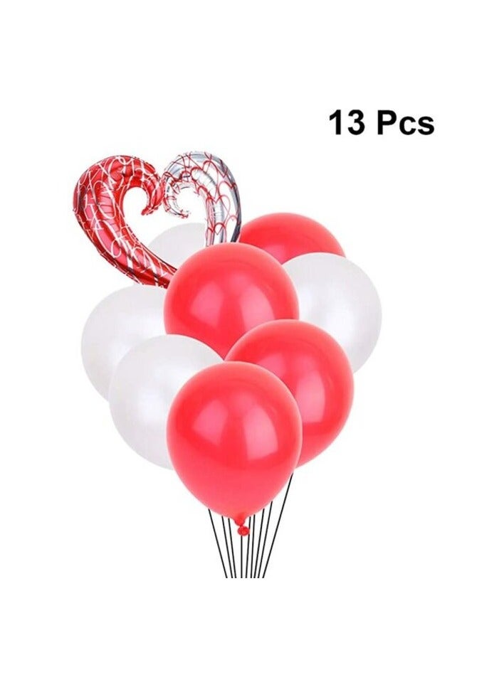 Amosfun 13Pcs Heart Shape Balloons Love Balloons Latex Foil Balloon Photo Props For Birthday Party Wedding Party Decor