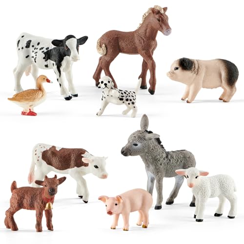 Divwa 10 Pcs Baby Plastic Farm Animal Toy Figure Set for Toddler Kid 35 57 Cow Horse Goat Sheep Pig Donkey Goose Dog - Image 1