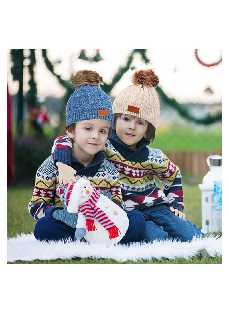 Excefore Kids Winter Beanie Hat Scarf Gloves Set for 2-6 Years Old, Toddler Winter Knit Hat Gloves Neck Warmer with Fleece Lined, Blue - Image 3