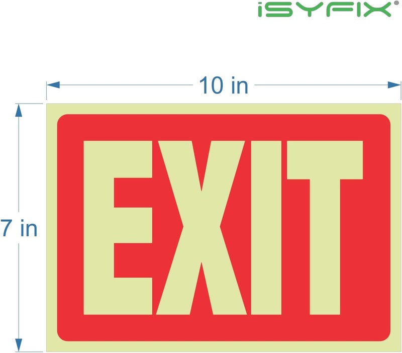 iSYFIX Exit Glow in the Dark Sign Stickers Red – 2 Pack 10x7 Inch – Photoluminescent Vinyl, Laminated for UV, Weather & Fade Resistance, Indoor & Outdoor for Business, School, Office, Warehouse - Image 2