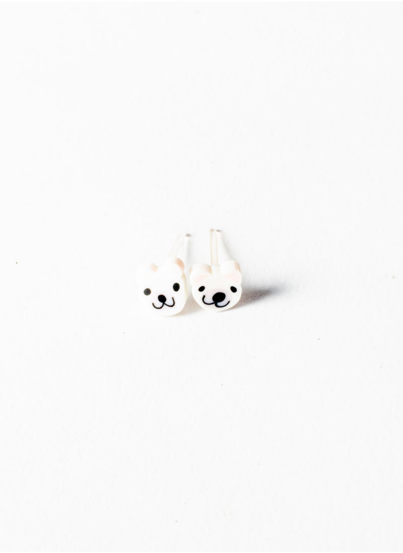 The Black Pearl Accessories Mini Silicon Earring for Baby-Premium Quality-  White Bear 