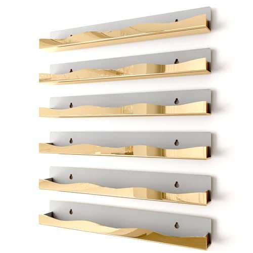YMVV WallMounted Nail Polish Organizer Rack 15Inch Gold Mirror Finish Nail Polish Shelf Makeup Beauty Essentials Storage MultiPurpose Display Holder for Small Space Vanity Bathroom 6 Pack - Image 1