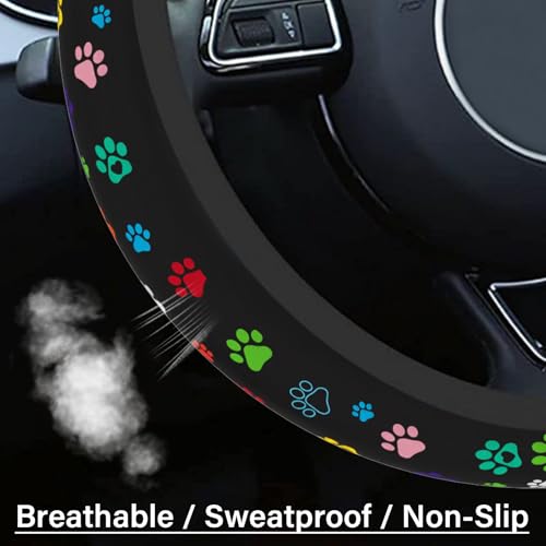 Pcnjozx Steering Wheel Cover Neoprene Material Most Cars Men&Women Universal 15 inch Premium Non-Slip Spring Steering Wheel Protector Floral Car Accessories (Black Foot) - Image 4