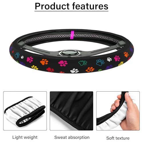 Pcnjozx Steering Wheel Cover Neoprene Material Most Cars Men&Women Universal 15 inch Premium Non-Slip Spring Steering Wheel Protector Floral Car Accessories (Black Foot) - Image 2