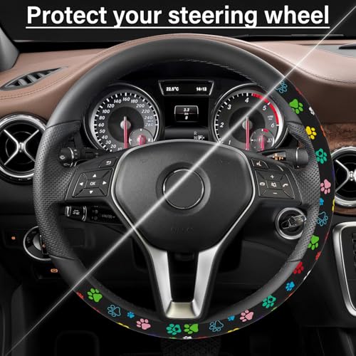 Pcnjozx Steering Wheel Cover Neoprene Material Most Cars Men&Women Universal 15 inch Premium Non-Slip Spring Steering Wheel Protector Floral Car Accessories (Black Foot) - Image 5