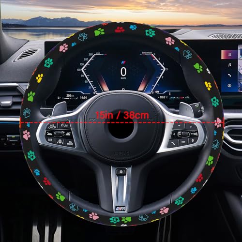 Pcnjozx Steering Wheel Cover Neoprene Material Most Cars Men&Women Universal 15 inch Premium Non-Slip Spring Steering Wheel Protector Floral Car Accessories (Black Foot) - Image 3