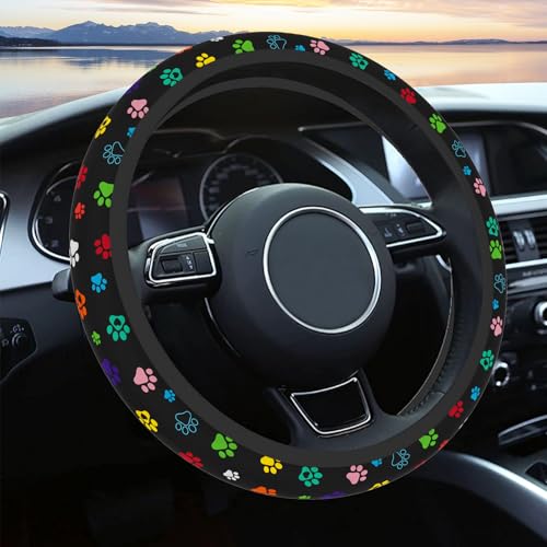 Pcnjozx Steering Wheel Cover Neoprene Material Most Cars Men&Women Universal 15 inch Premium Non-Slip Spring Steering Wheel Protector Floral Car Accessories (Black Foot) - Image 1