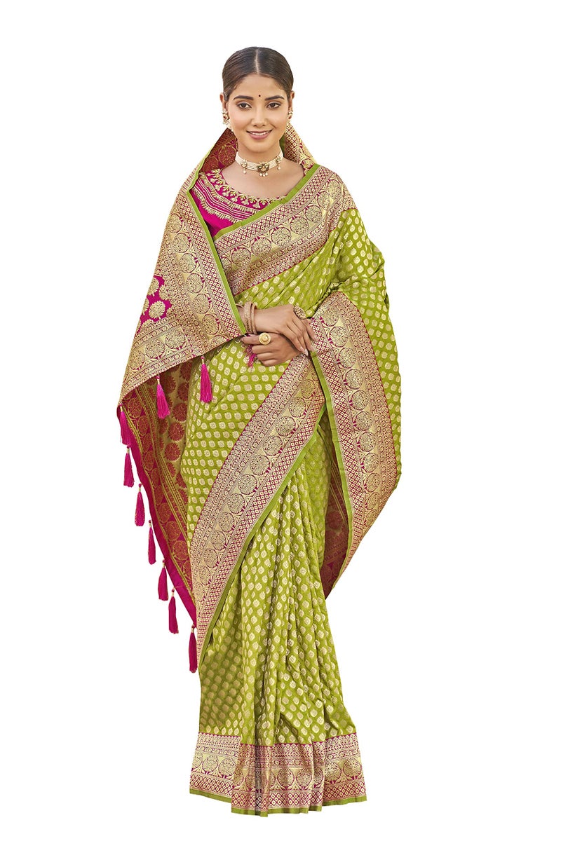 MANOHARI Adorable Woven Pattern Banarasi Silk Green Saree for Women with Blouse Piece - Image 1