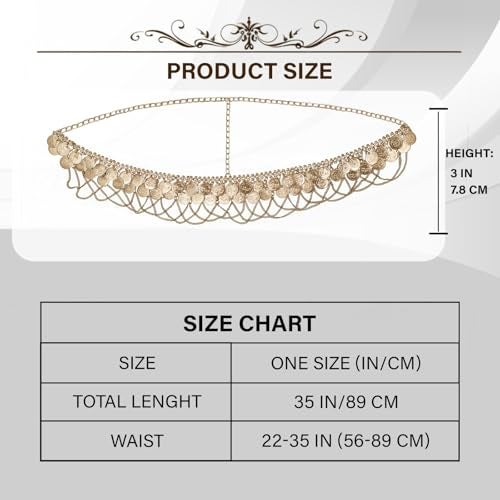 VRITRAZ Gold Plated Belly Dance Costume Accessory | Women’s Coin Hip Scarf Kamarbandh, Waist Belt | for Stage, Wedding, Lehenga & Cultural Events Festive Dance Performance Outfits - Image 5