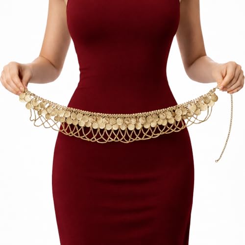 VRITRAZ Gold Plated Belly Dance Costume Accessory | Women’s Coin Hip Scarf Kamarbandh, Waist Belt | for Stage, Wedding, Lehenga & Cultural Events Festive Dance Performance Outfits - Image 3