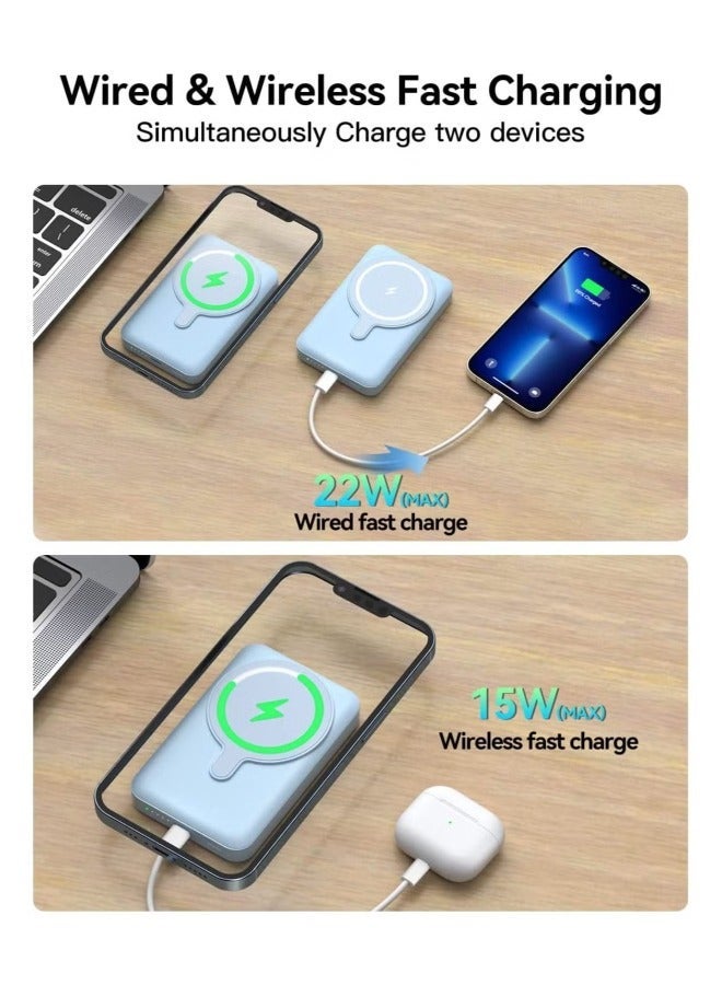 Raxoom Magnetic Wireless Portable Charger, 10000mAh MagSafe Battery Pack 15W Fast Charging, USB-C Power Bank Foldable Stand Compatible iPhone 14/13/12 Pro Max Plus Mini (White) - Image 4