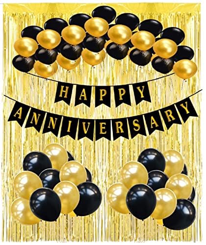 HK balloons Happy Anniversary Decoration Items - 34Pcs Kit Combo For Home Or Bedroom - Anniversary Banner, Metallic Rubber Golden Foil Curtains - Image 2