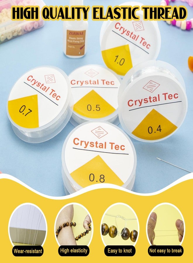 ZUAWAE Elastic String for Bracelets, Stretchy Bracelet String 6 Roll Clear Elastic String for Bracelets, 1 Roll 0.7mm Flat Bracelet String Elastic for Beads Beading Bracelet Necklace Jewelry Making Supplies - Image 2