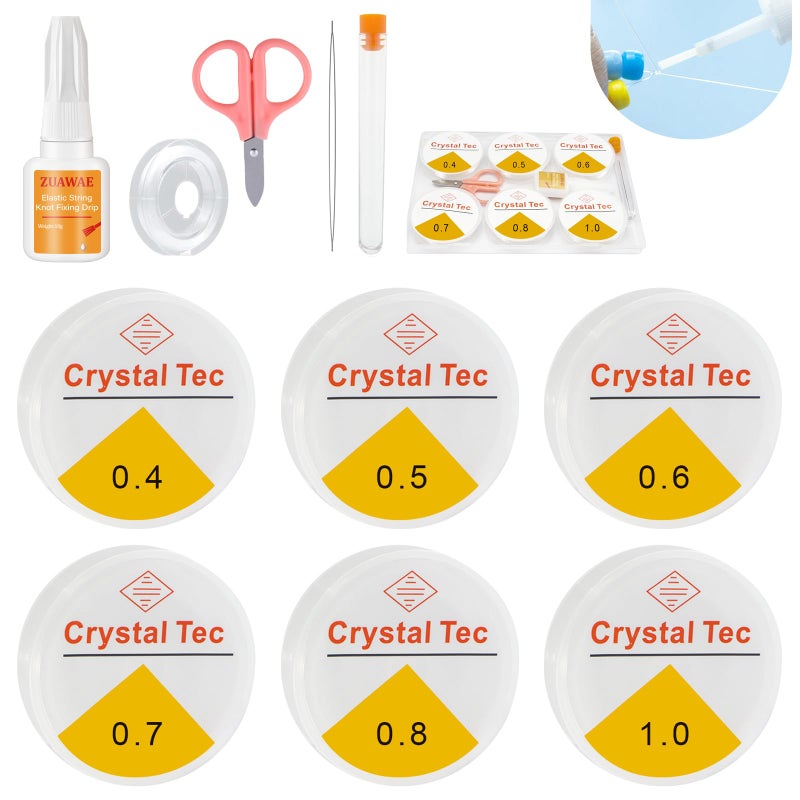 ZUAWAE Elastic String for Bracelets, Stretchy Bracelet String 6 Roll Clear Elastic String for Bracelets, 1 Roll 0.7mm Flat Bracelet String Elastic for Beads Beading Bracelet Necklace Jewelry Making Supplies - Image 1