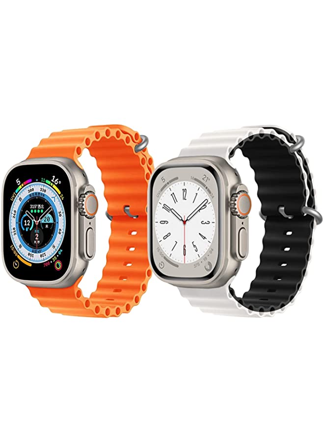 IAF Silicone Ocean Band Strap for Apple Watch Ultra 8 49mm Orange Single Color Strap with White/Black Double Side Strap Set of 2