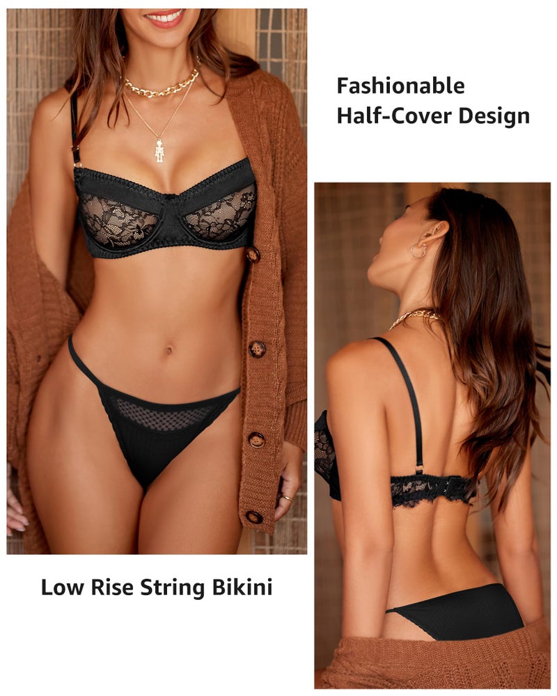 LEVAO Cotton Underwear for Women Sexy String Bikini Lace Cut Out Panties Stretch Ladies Cheeky Briefs 6 Pack S-XL - Image 2