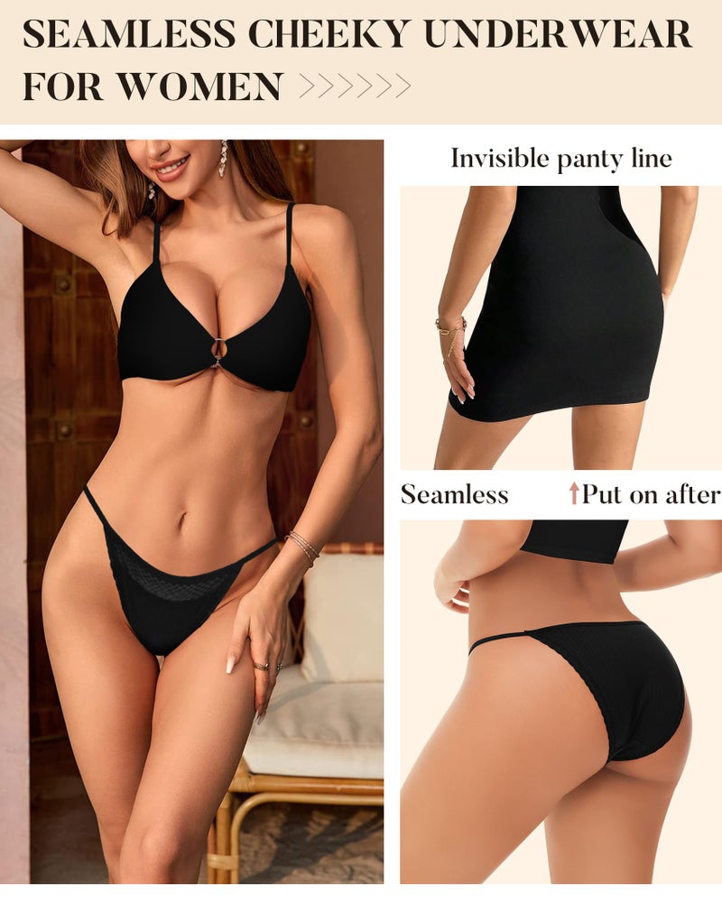 LEVAO Cotton Underwear for Women Sexy String Bikini Lace Cut Out Panties Stretch Ladies Cheeky Briefs 6 Pack S-XL - Image 5