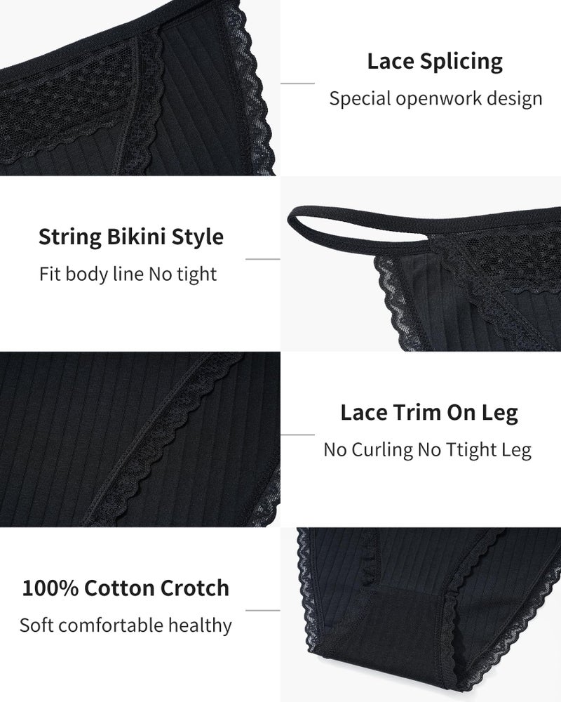 LEVAO Cotton Underwear for Women Sexy String Bikini Lace Cut Out Panties Stretch Ladies Cheeky Briefs 6 Pack S-XL - Image 4