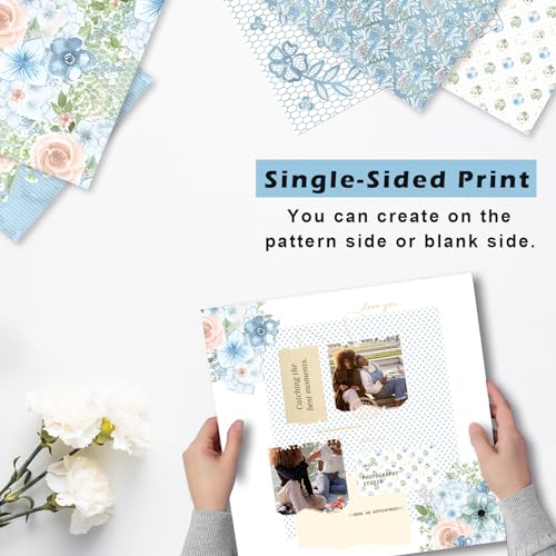 Naszonus 28 Sheets Scrapbook Paper, Floral Scrapbooking Specialty Papers 160gsm Cardmaking Craft Paper Pack Decorative Paper for Card Making (12"X12" Inch, Powder Blue Flowers) - Image 2
