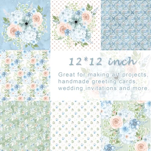 Naszonus 28 Sheets Scrapbook Paper, Floral Scrapbooking Specialty Papers 160gsm Cardmaking Craft Paper Pack Decorative Paper for Card Making (12"X12" Inch, Powder Blue Flowers) - Image 4