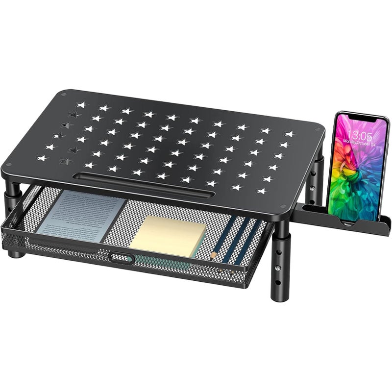 Zimilar Monitor Stand Riser with Metal Mesh Drawer, Height Adjustable with Phone Holder for Computer, Laptop, Printer, Notebook, Computer Monitor Stand with Storage - Image 1